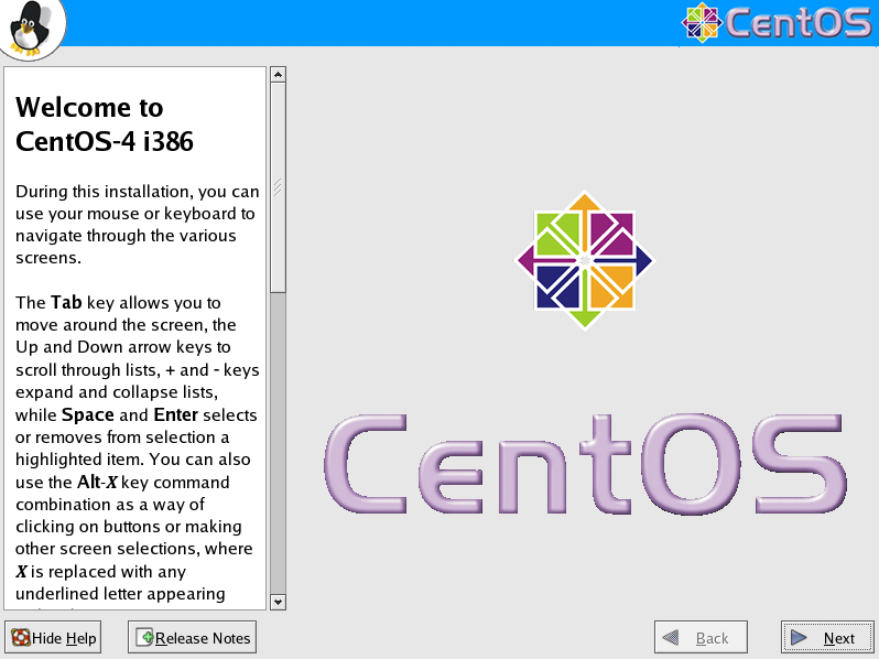 CentOS 4.2 welcome screen