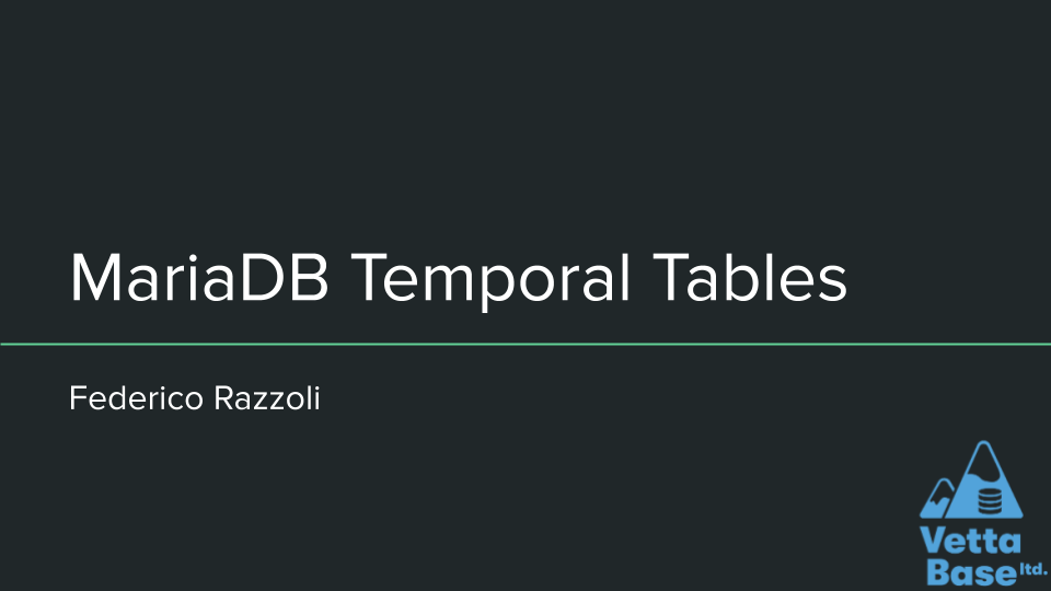 MariaDB Temporal Tables presentation cover slide