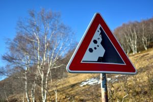 Landslide danger road sign