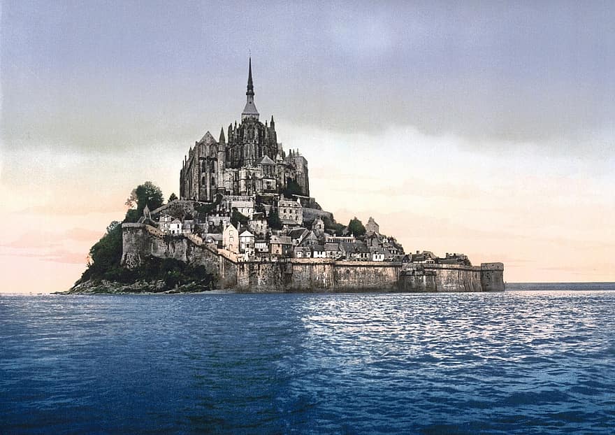 Mont St Michael, France, surrounded by the sea