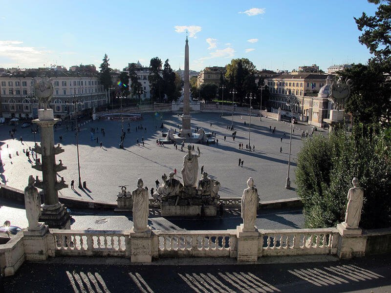 Piazza del Popolo seen from a higher location called Il Pincio, in Rome.